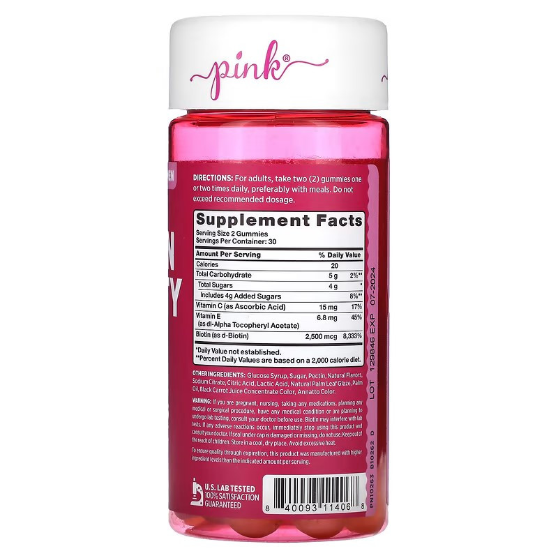 Биотин Pink Biotin Beauty Natural Fruit 60 Gummies, фото №2