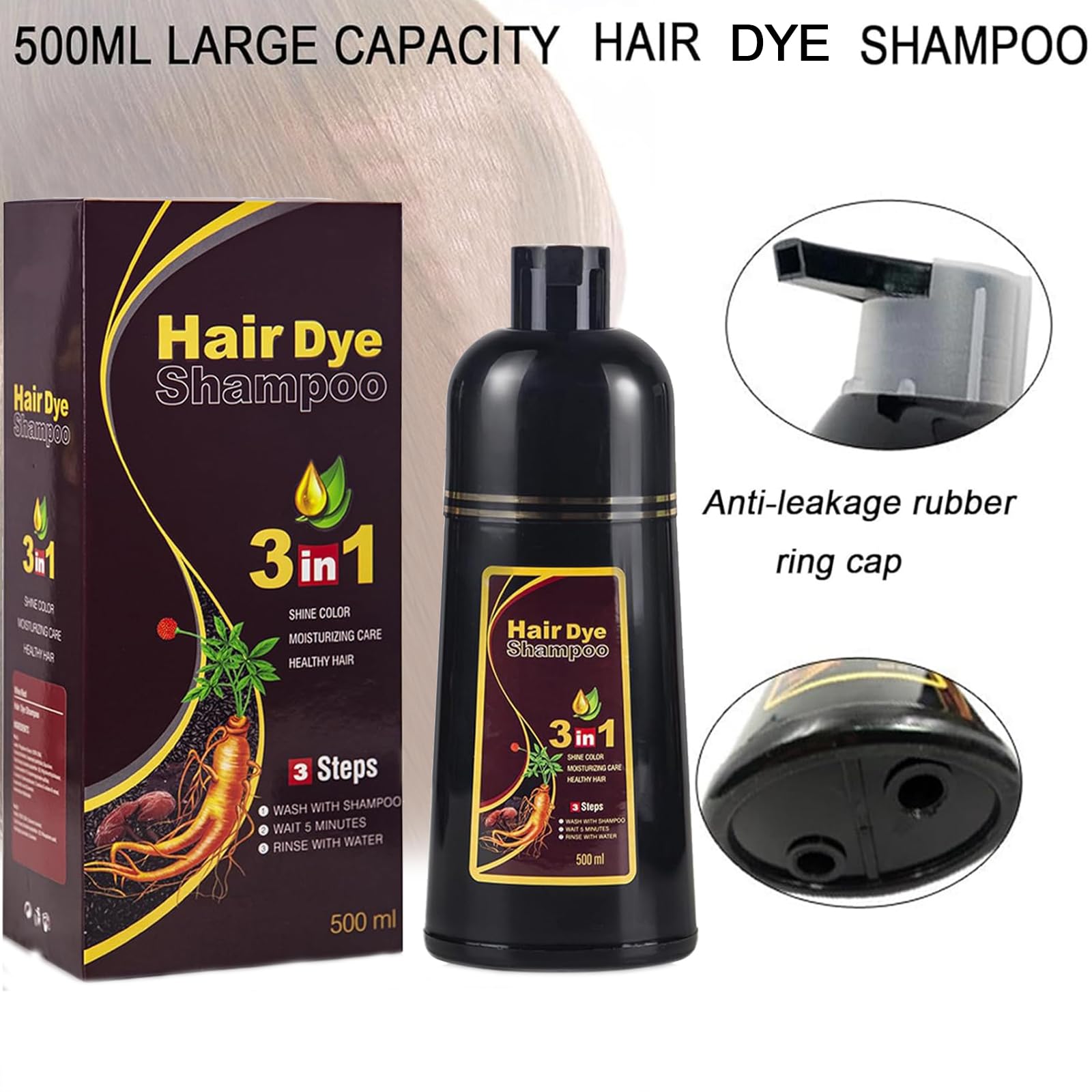 Шампунь Pemarlis Instant Hair Shampoo 500 мл Натуральний чорний 3 в 1 для чоловіків і жінок, фото №2