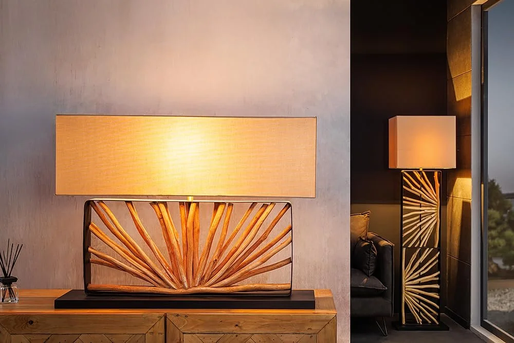 Настільна лампа Riess Ambiente Euphoria Ручна робота 80 см Дерево лонган Бежевий, фото №3