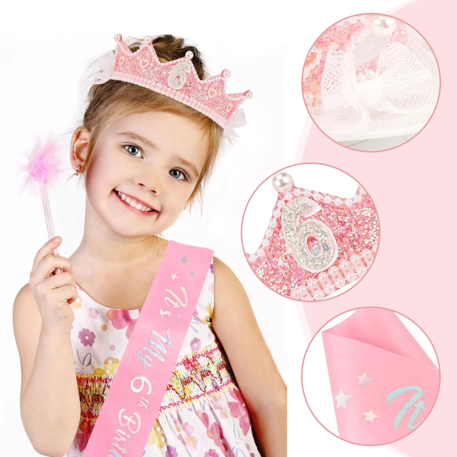 Корона Обруч Святкова для дівчинки Рожевий, фото №3