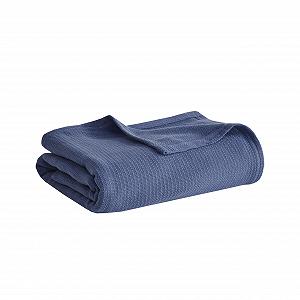 Покривало Бавовняна Madison Park Freshspun Плетіння кошик Темно-синій Twin - Фото 1