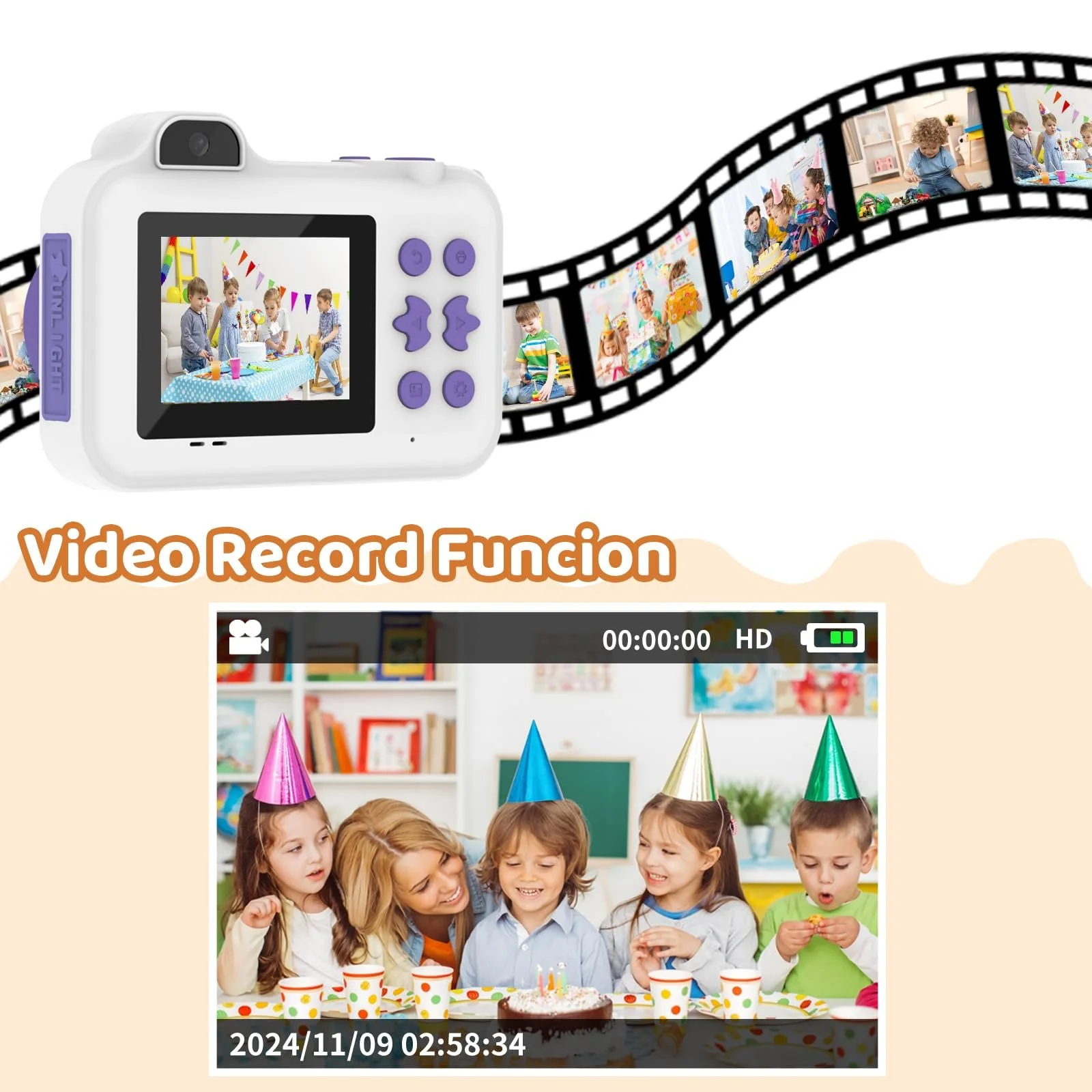 Детская камера мгновенной печати 1080P HD 16x Zoom 32 ГБ 5 рулонов бумаги MP3 игры, фото №5