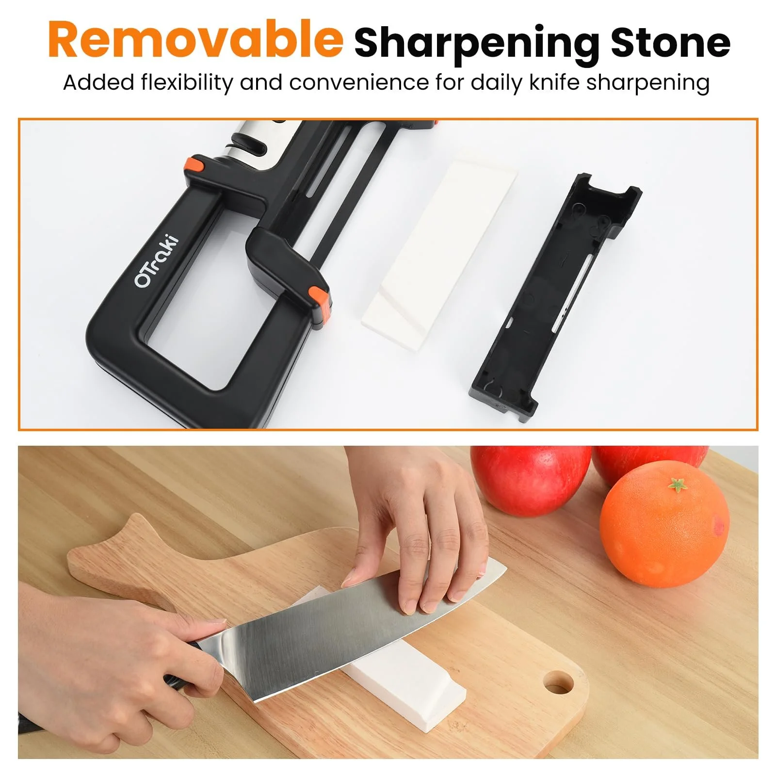 Точилка для ножів OTraki 4-в-1 ручна зі змінним точильним каменем, фото №6