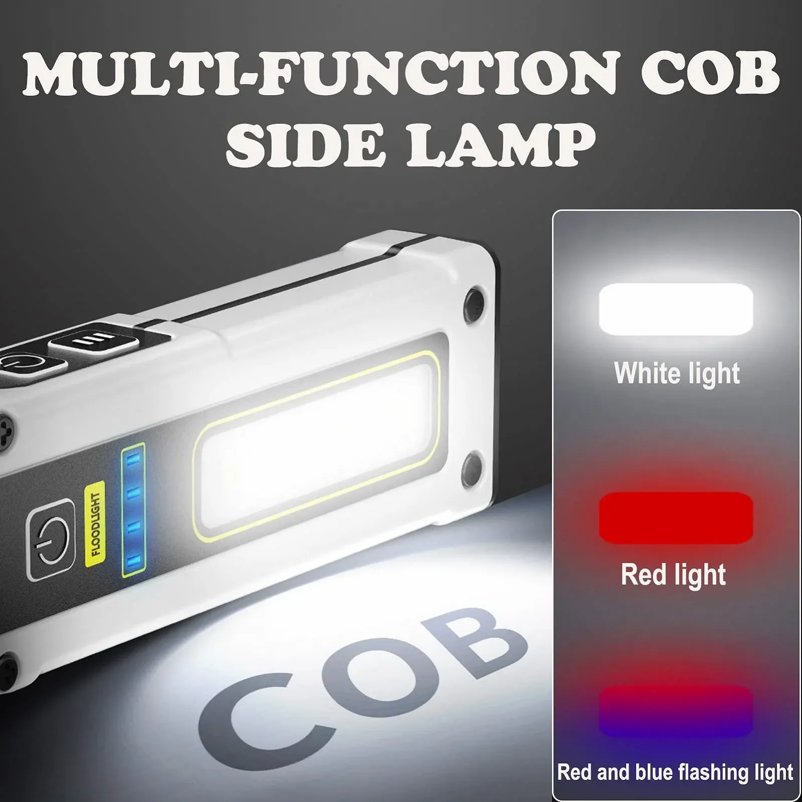 EDC Перезаряджуваний LED ліхтарик, Надяскравий тактичний з червоним, синім та COB робочим світлом, фото №5