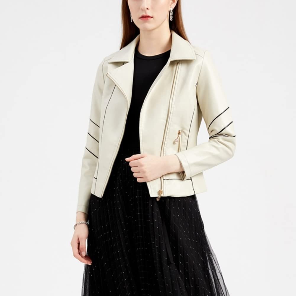 Кожаная Куртка DISSA Slim Short C256N, искусственная кожа, с лацканами, на молнии, мотоциклетная, для весны и осени, фото №8