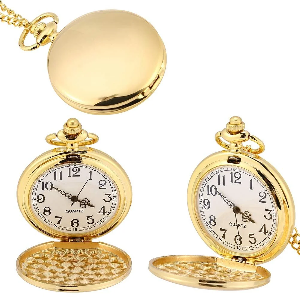 Класичний кварцовий аналоговий гладкий кишеньковий годинник-підвіска з ланцюжком, фото №6