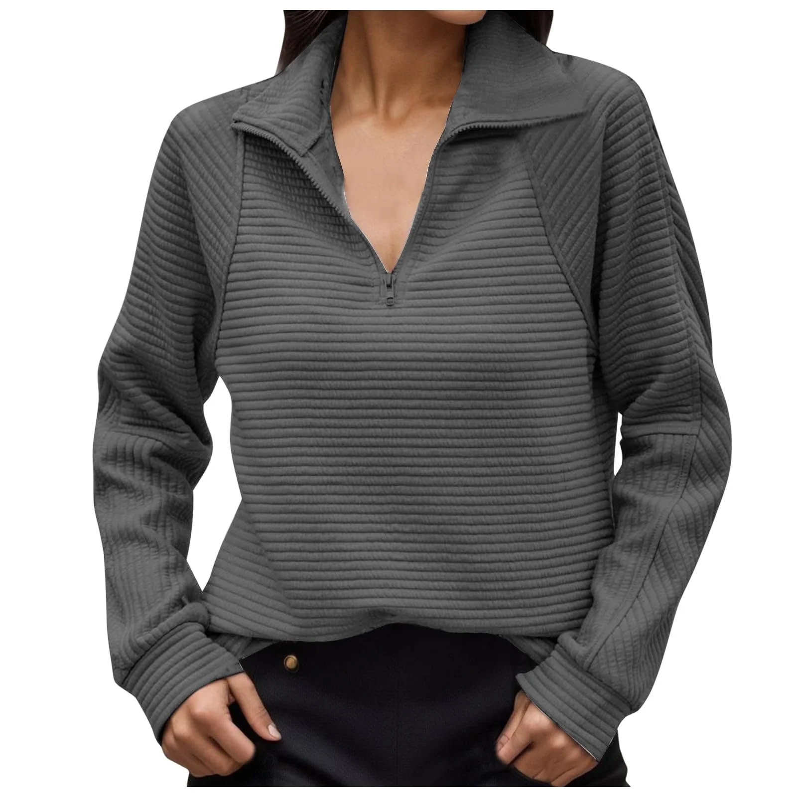 Женский Свитшот на молнии Модный воротник-стойка Длинный рукав Свободный крой Зима Осень, фото №1