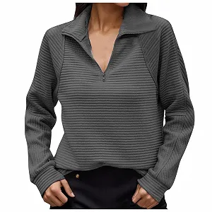 Женский Свитшот на молнии Модный воротник-стойка Длинный рукав Свободный крой Зима Осень - Фото 1