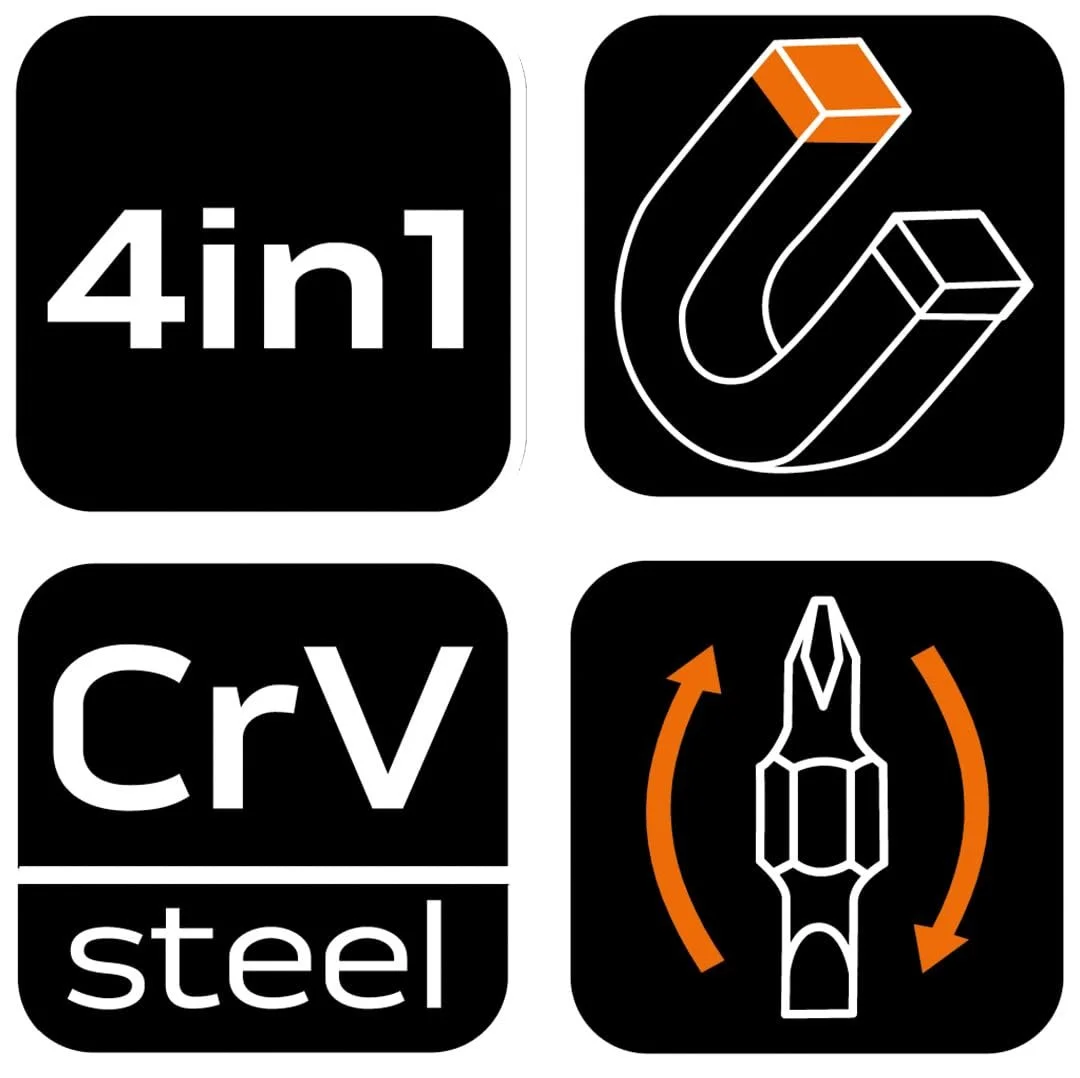 Міні-викрутка 4-в-1 NEO TOOLS Прецизійна PH0 PH1 SL3 SL4 Магнітна CrV, фото №2