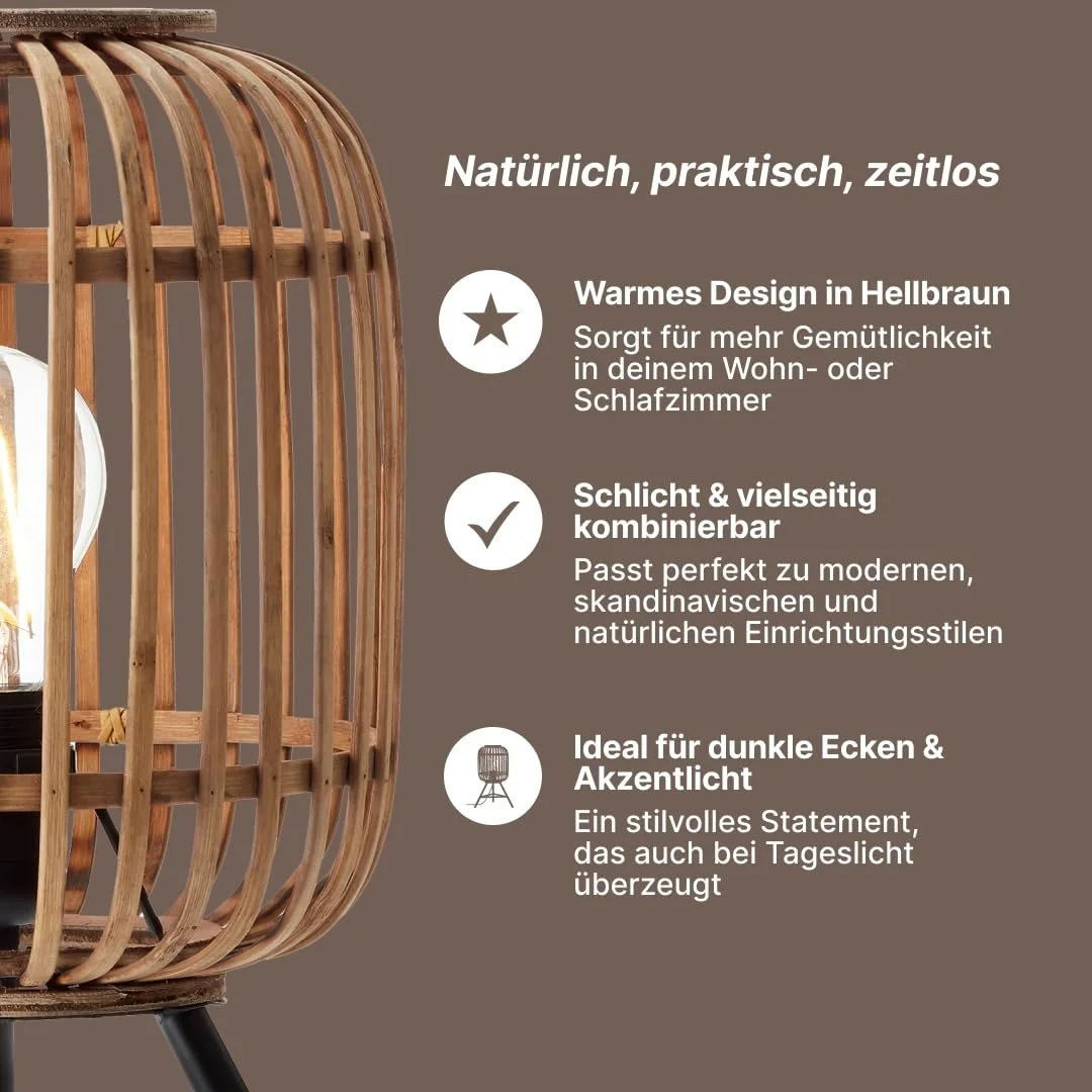 Настільна лампа BRILLIANT Woodrow 1x A60 E27 60 Вт Світло-коричневий, фото №2