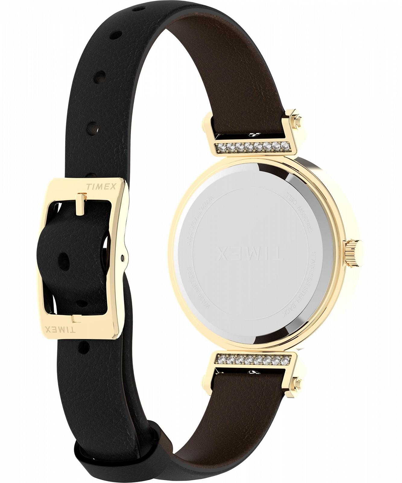 Женские часы Timex Main Street 31 мм, черный кожаный ремешок, серебристый циферблат, золотой корпус TW2W96400, фото №5