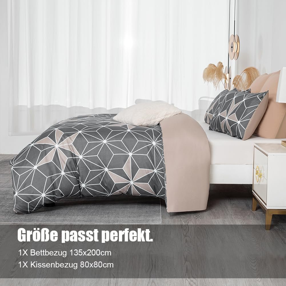 Постільна білизна Soifox, 135 x 200 см, сірий комплект - Геометричні комплекти з мікрофібри, підодіяльник 135 x 200 см з наволочкою, не потребує прасування та не мнеться, сучасний підодіяльник на блискавці, фото №7