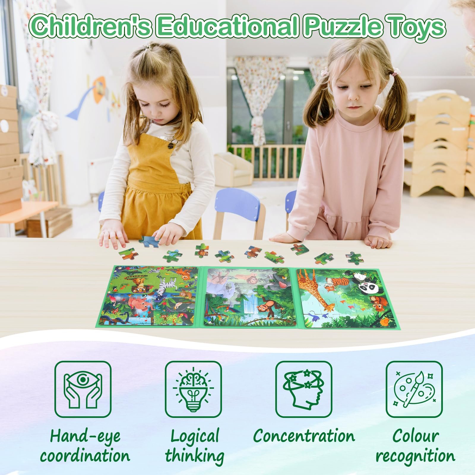 Магнитный пазл Животные 3-в-1 122 детали (25-30-42 элемента), фото №2