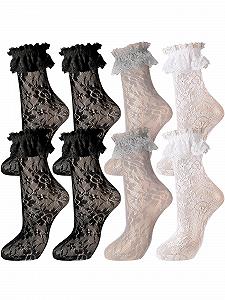 Кружевные носки с оборками Geyoga 4 пары для женщин Кружевные носки Милые носки для женщин Девочек Леди Принцесса - Фото 1