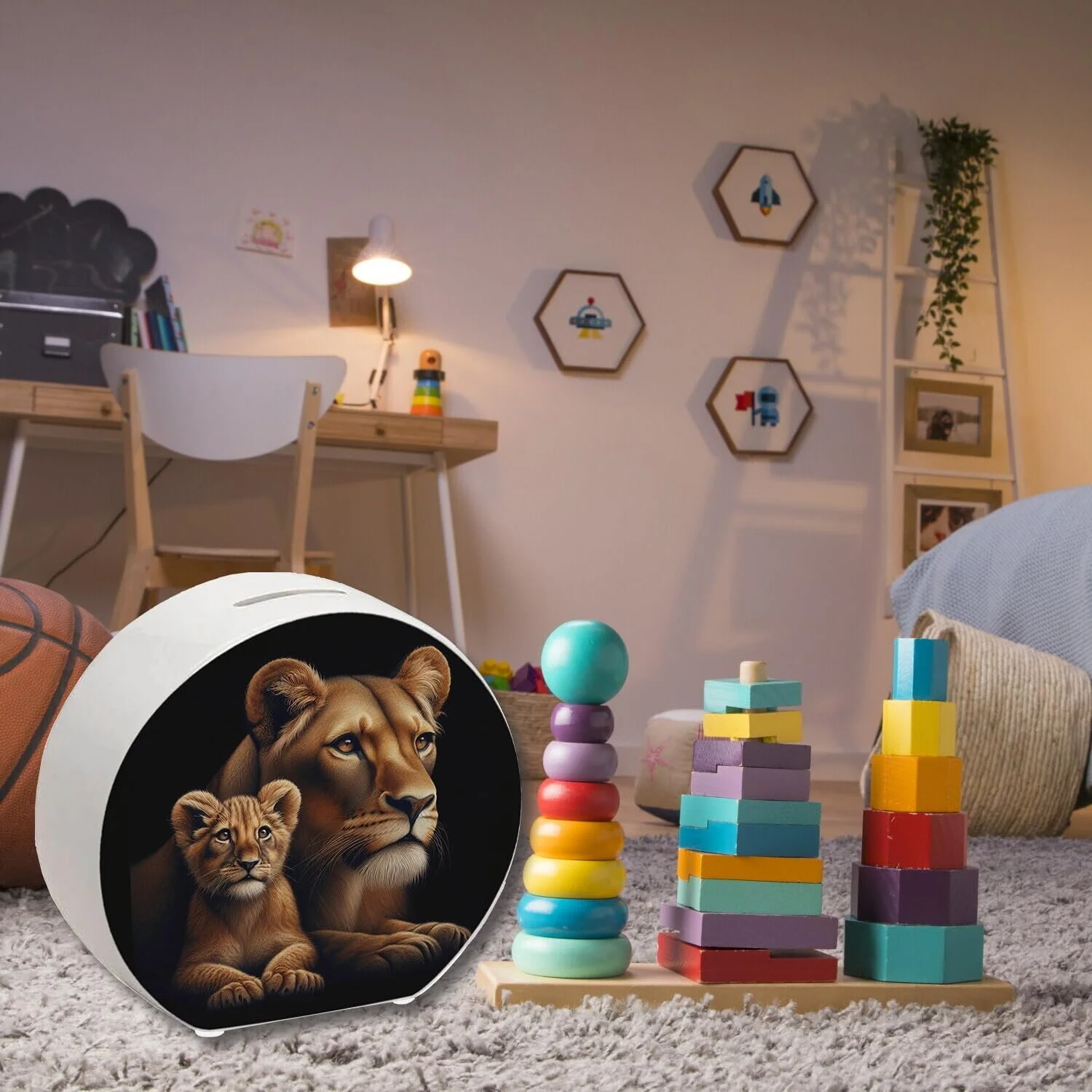 Скарбничка Lioness with Baby Lion керамічна різнокольорова, фото №6