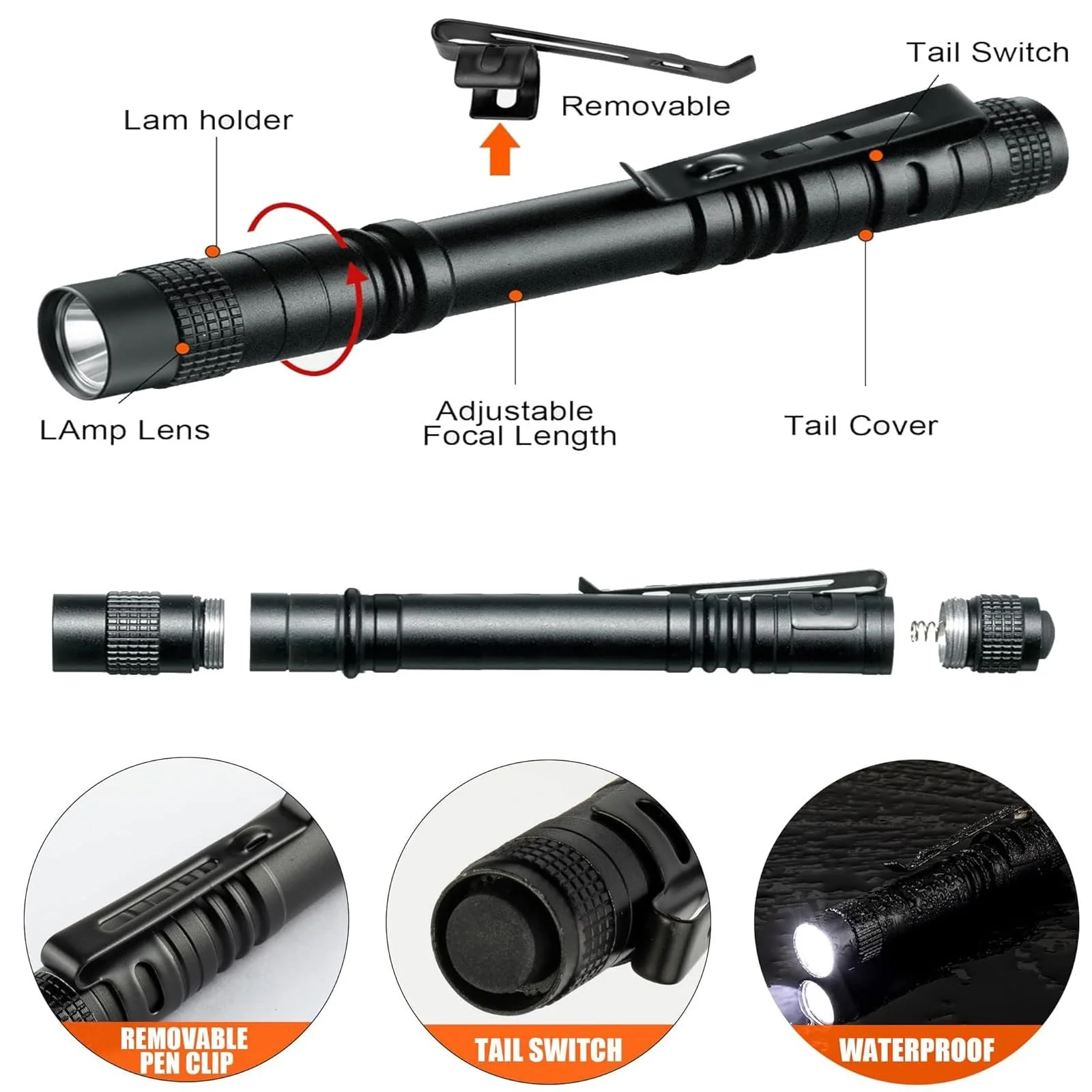 Фонарик MODOAO Pocket Pen, 20 шт, Мини LED, Супер маленький, с карманным зажимом, фото №3