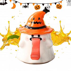 Хэллоуин Кружка для детей | Кружка для молока на завтрак | 450 мл молочная чашка в форме привидения с керамической крышкой для гостиной Киновечера Горячие напитки - Фото 1