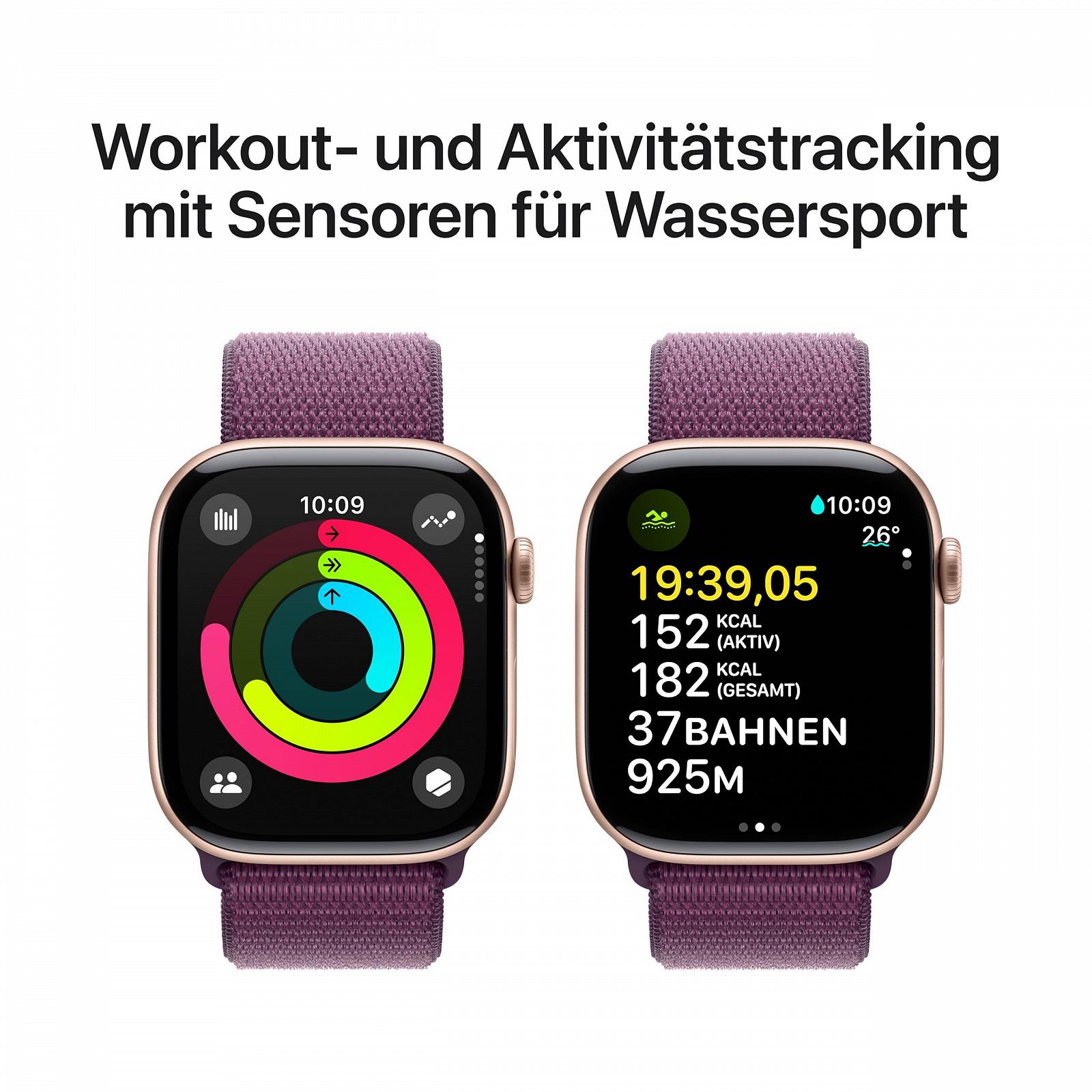 Смарт-часы Apple Series 10 (GPS + Cellular 46 мм) Алюминиевый корпус Розовое золото и спортивный ремешок Сливовый (One Size). Фитнес-трекер, приложение для ЭКГ, постоянно включенный дисплей Retina, CO₂ нейтральный, фото №4