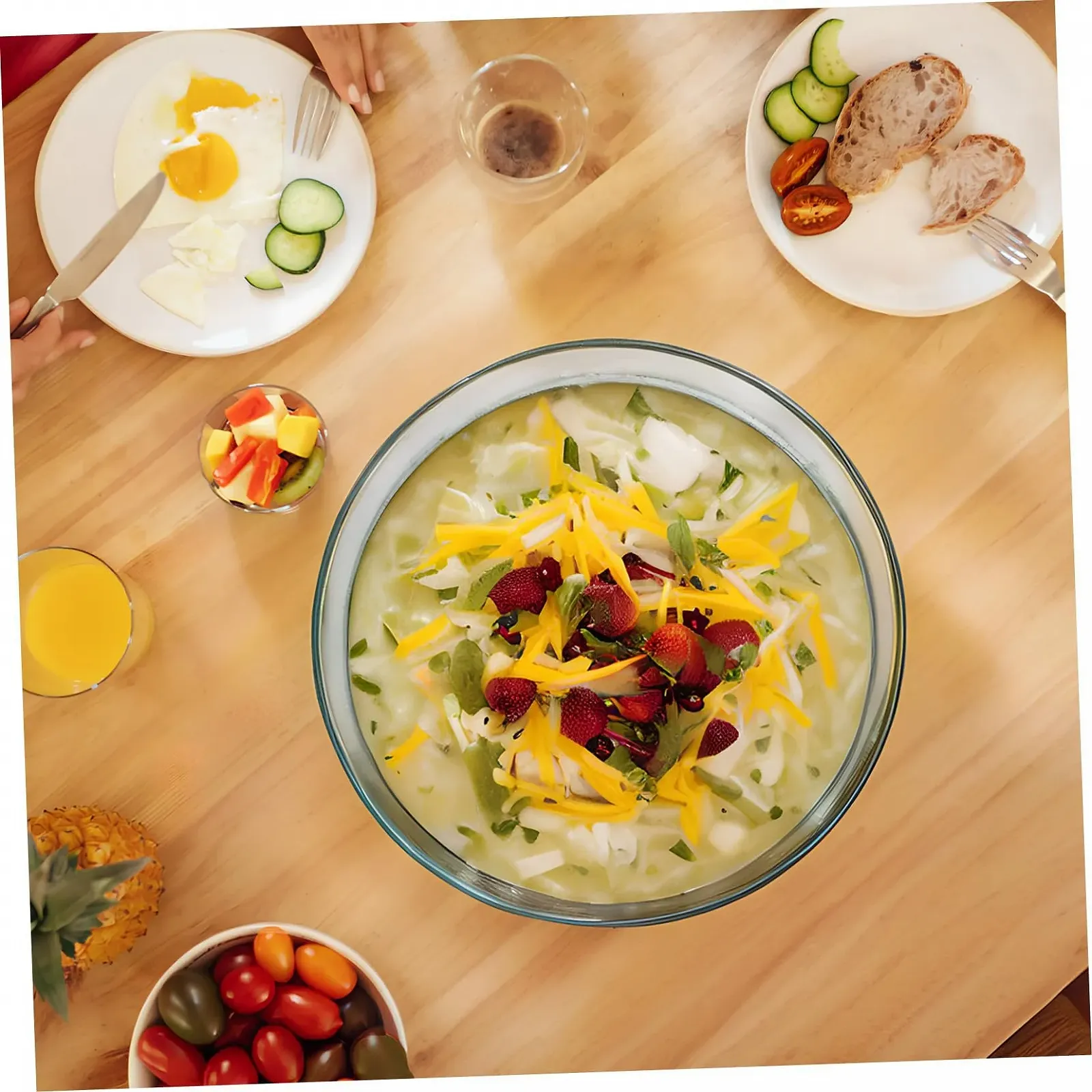 Стеклянная форма для запекания TOYANDONA круглая с прозрачной крышкой термостойкая, фото №3