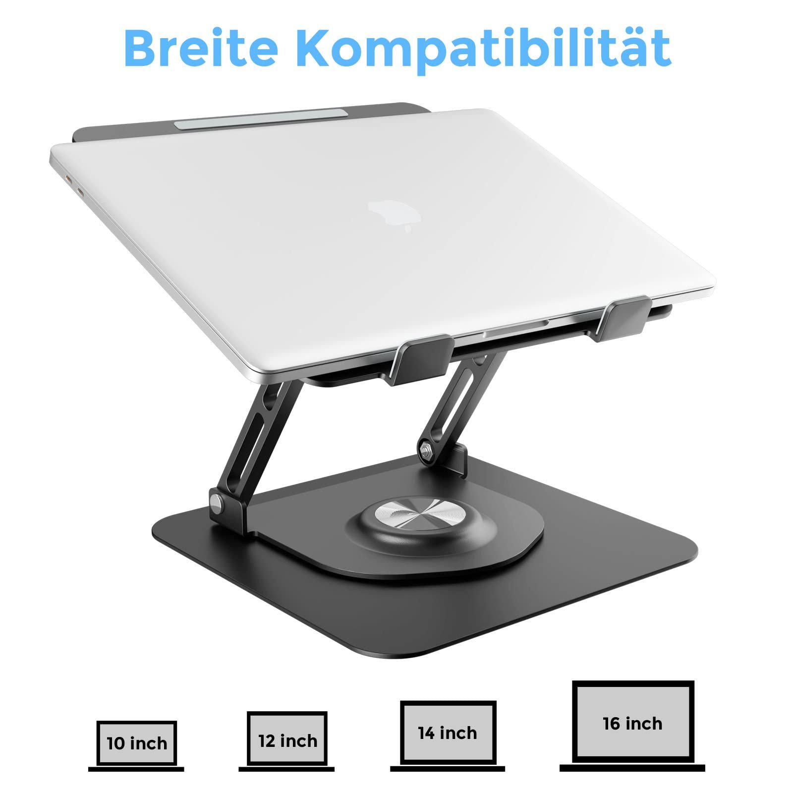 Подставка для ноутбука с вращающимся на 3600 круглым основанием, эргономичная подставка для ноутбука с регулировкой высоты, вентилируемая подставка для компьютера, складной прочный алюминиевый держатель для ноутбука для стола, фото №3