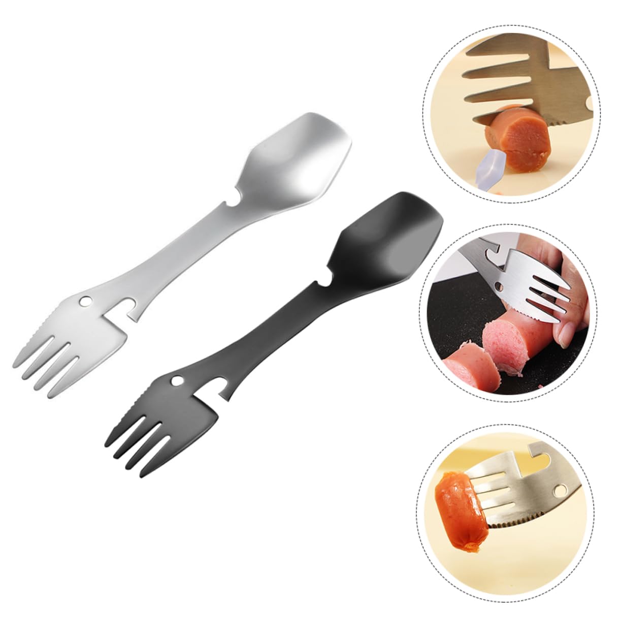 Набір Sosoport Löffel 6 STK Ложка для кемпінгу, Пікніка, Спорк і ніж Кемпінговий посуд із нержавіючої сталі Спорк для кемпінгу, подорожей, з нержавіючої сталі, фото №2