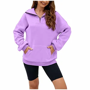 Женская Толстовка на Молнии, Удобная, с Высоким Воротником, Однотонная, Повседневная, Workou, на Молнии, Воротник, Свободный Крой, на Флисе, Зимняя, Осенняя, Однотонные Худи 2025 - Фото 1