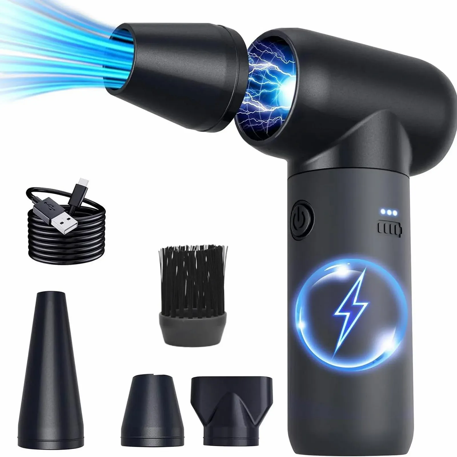 Електрична повітродувка 180 000 RPM 3 насадки 3 швидкості портативна для чищення ПК та авто, фото №1