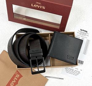 Подарочный набор для мужчины кожаный двухсторонний ремень и кошелек Levis - Фото 1