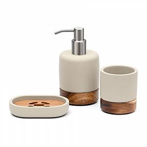 Набір аксесуарів для ванної кімнати Creativefine Modern Wooden, 3 предмети дозатор мила, мильниця та підставка для зубних щіток - Фото 1