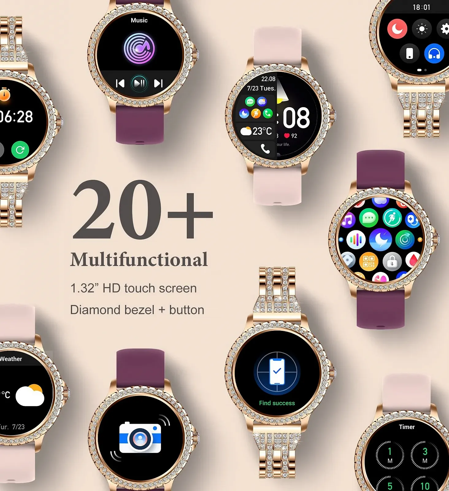 Смарт-годинник Iaret Жіночий Bluetooth 1,32 дюйма HD, фото №6