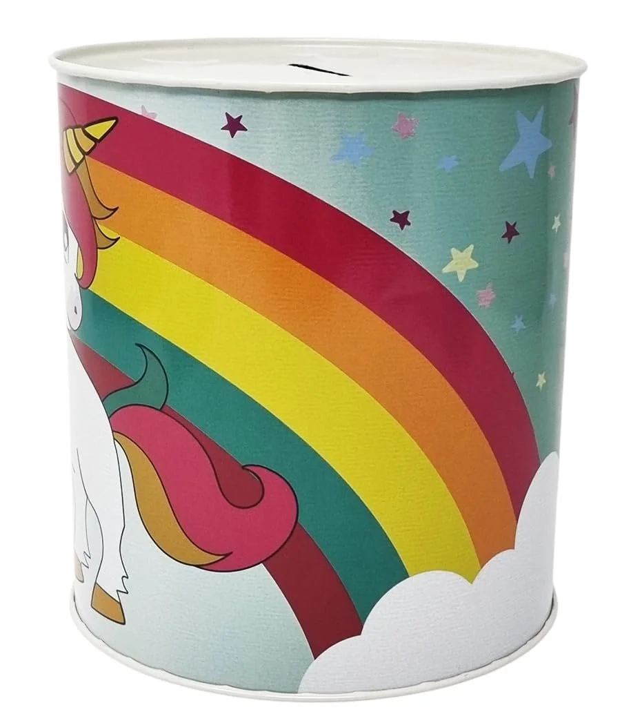 Копилка металлическая Unicorn с радугой 15 x 13 см Белая, фото №2