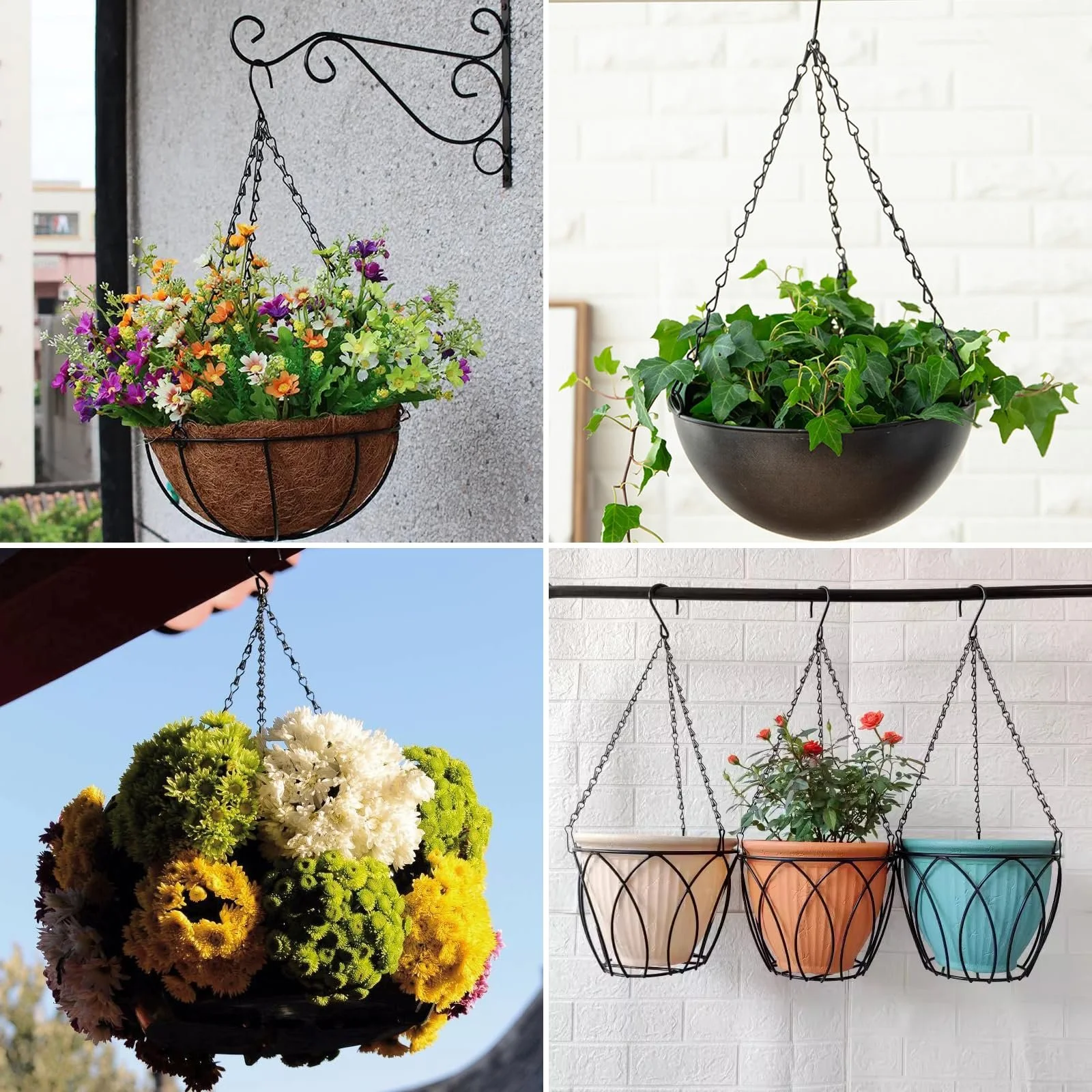 Набор цепочек для подвешивания 6 шт. 50 см металлические с 2 крючками-шурупами Черный, фото №7