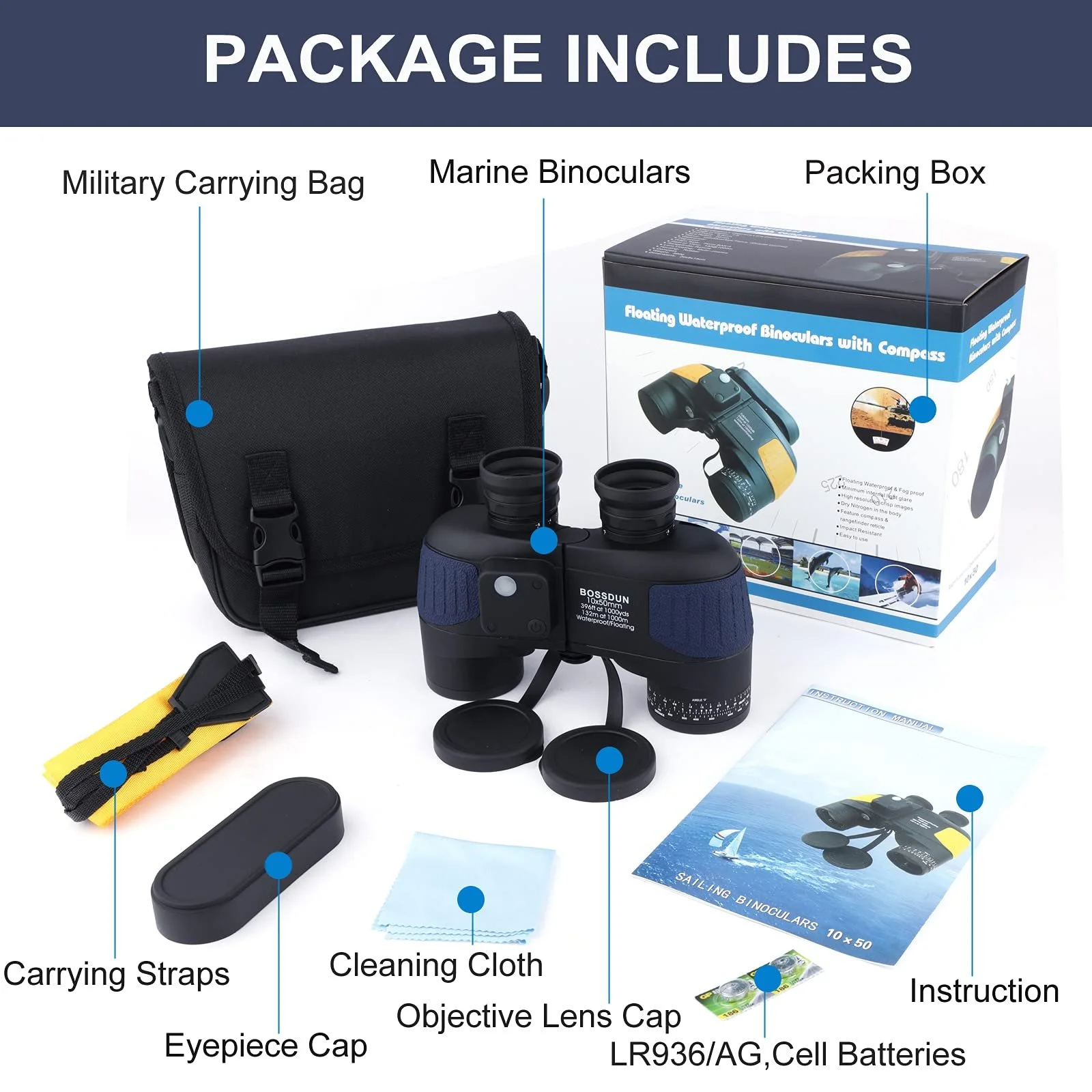 Бінокль Marine 10x50 Водонепроникний з компасом та далекоміром Military HD, фото №7