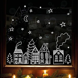 Наклейки на вікна Wandtattoo Loft Christmas House Row Багаторазові A4 44 шт. Білі - Фото 1