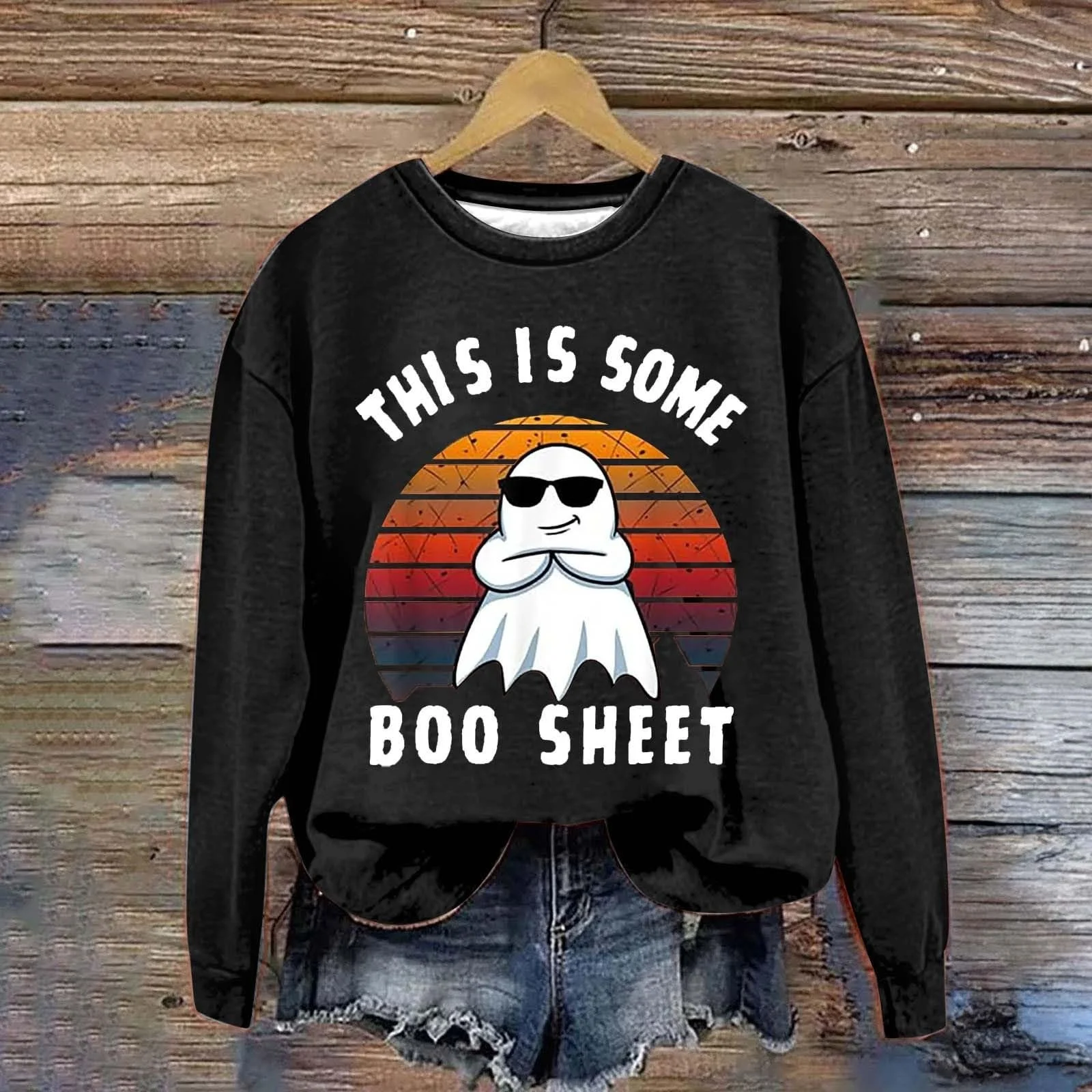 Хеллоуин Свитшот Женский Модный Повседневный Принт Хеллоуин Круглый вырез Длинный рукав Без капюшона, фото №3