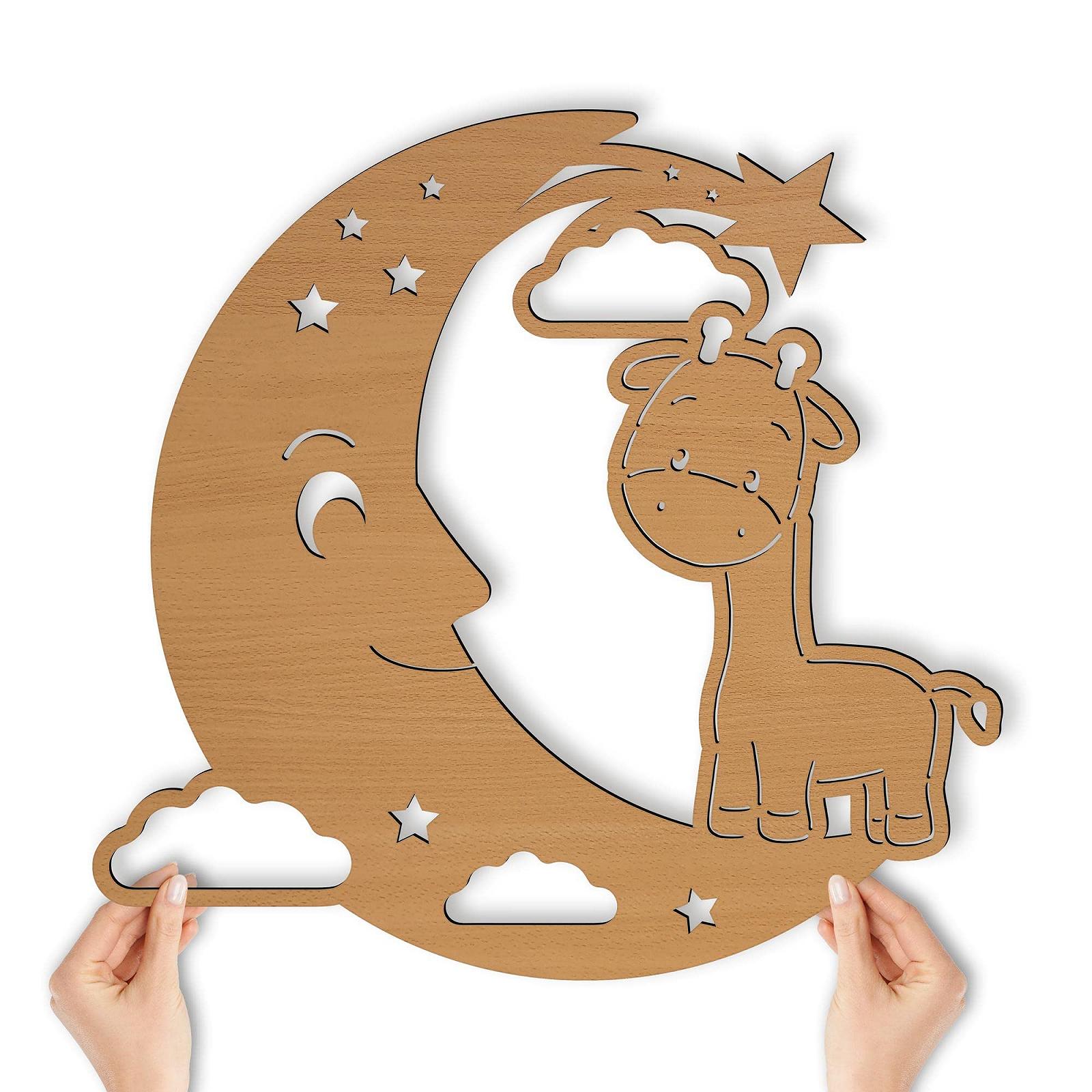 Настенная лампа Moon Giraffe I Ночник Snooze Light Детская комната Дети Девочки Мальчики I МДФ Дерево Питание от батареек, фото №1