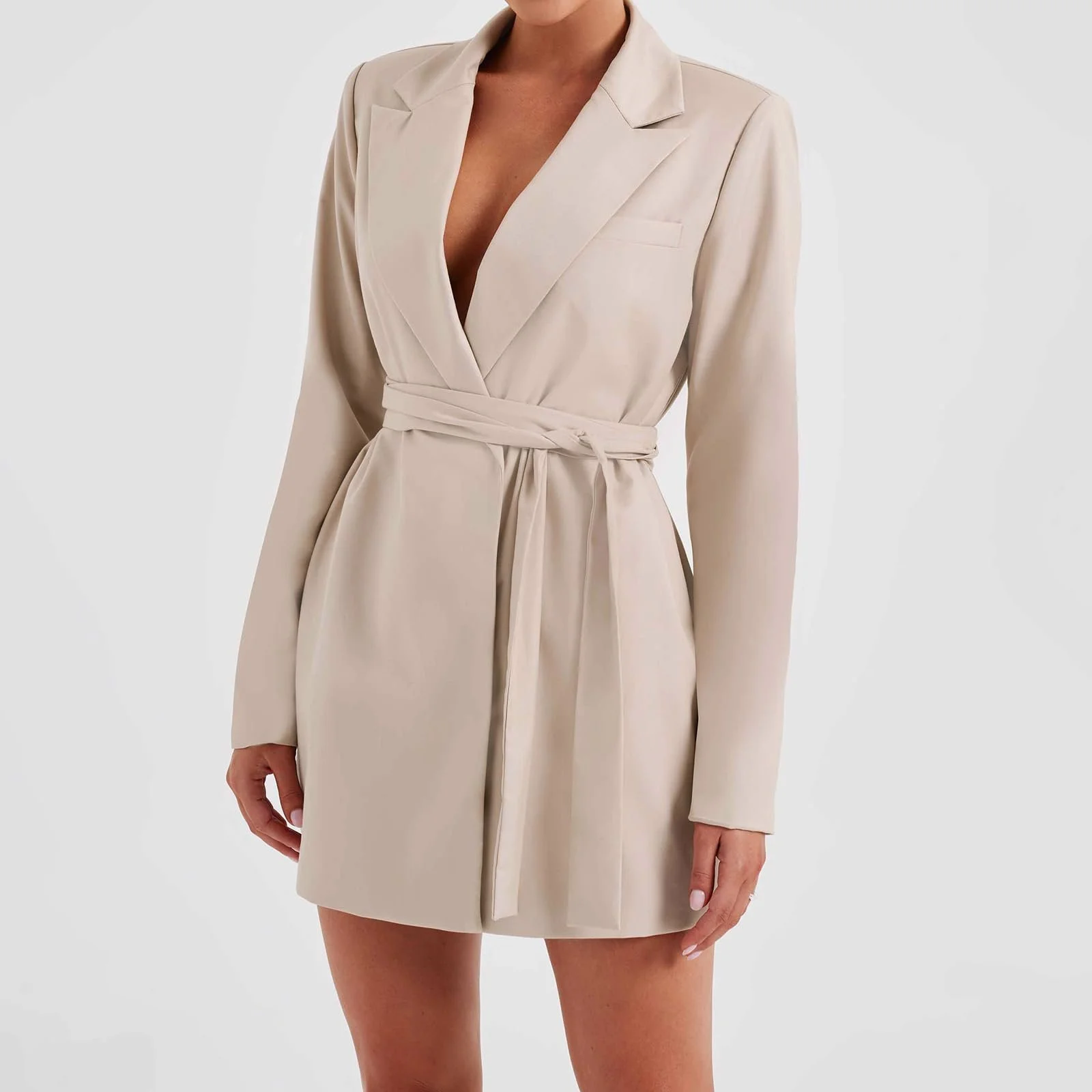 Тренч Yoisdtxc Жіночий Повсякденний однотонний Довгий рукав, фото №4