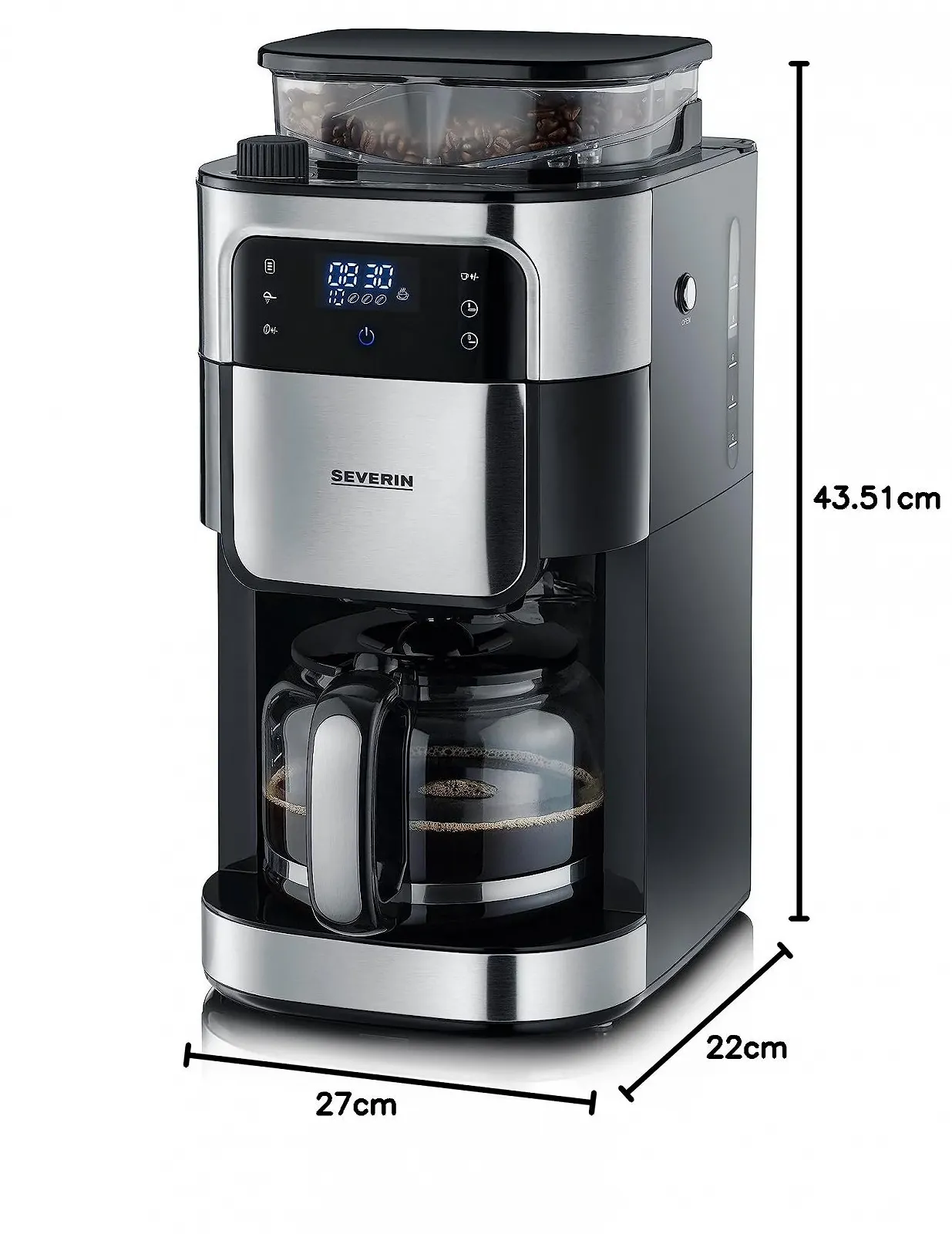 Кофеварка капельная Severin 4813 с кофемолкой LED touch display нержавеющая сталь, фото №11