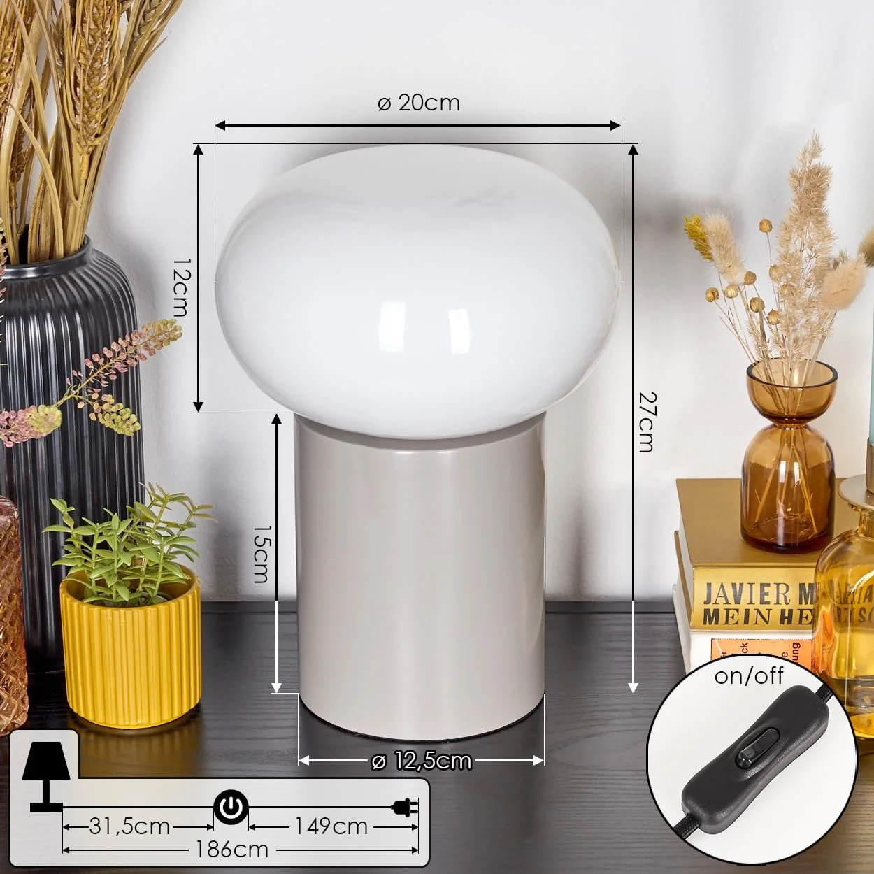 Настільна лампа Godrie Сучасна Приліжкова Метал/Скло Ретро/Вінтаж Ø 20 см H 27 см 1 x E27 Тауп Біла, фото №5