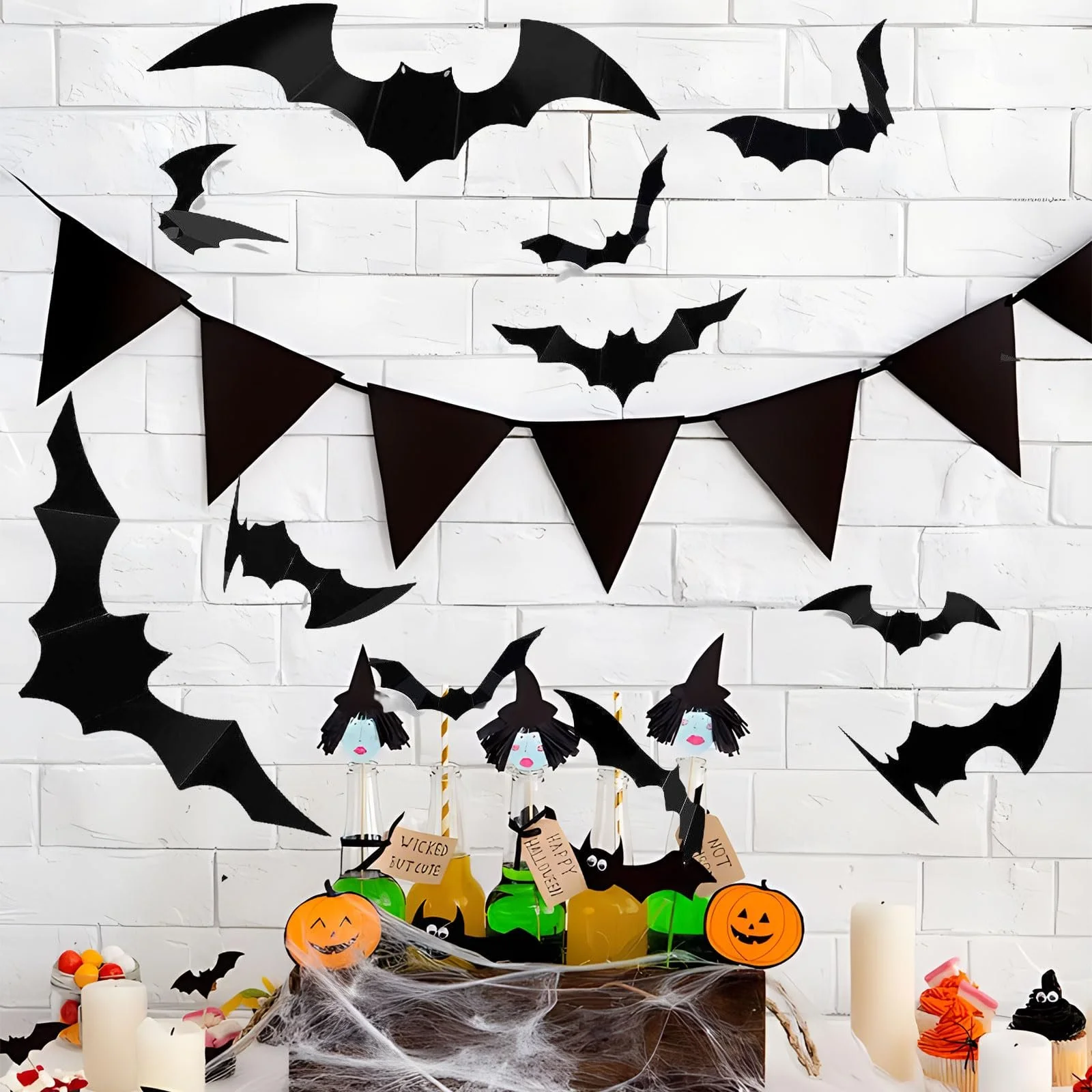 Наклейки на стіну Декор на Хелловін Набір 120 шт. 3D Кажани 4 розміри, фото №5