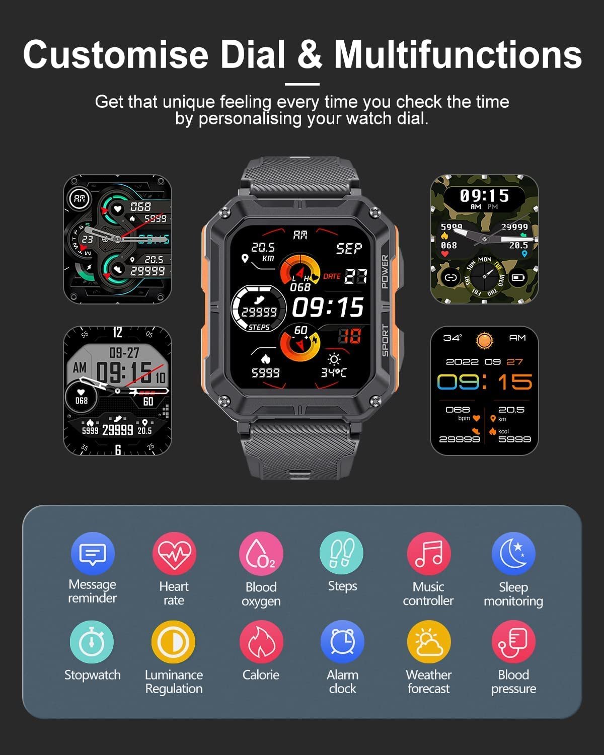 Умные часы RAHK The Indestructible Smart Watch для мужчин Черный, фото №8