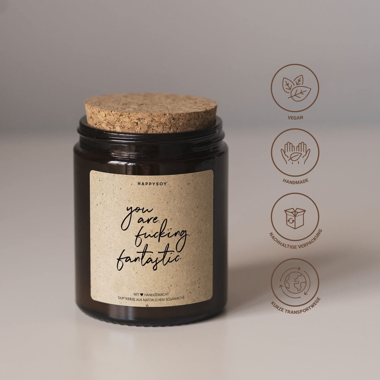 Смешная подарочная свеча Happysoy ароматизированная в стекле соевая - натурально ручной работы в Германии, фото №6