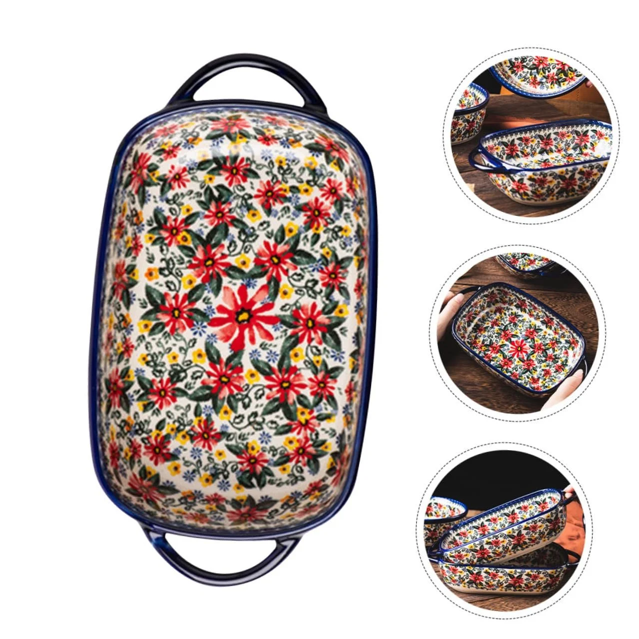 Форма для запікання керамічна прямокутна з квітковим візерунком та ергономічними ручками, фото №8