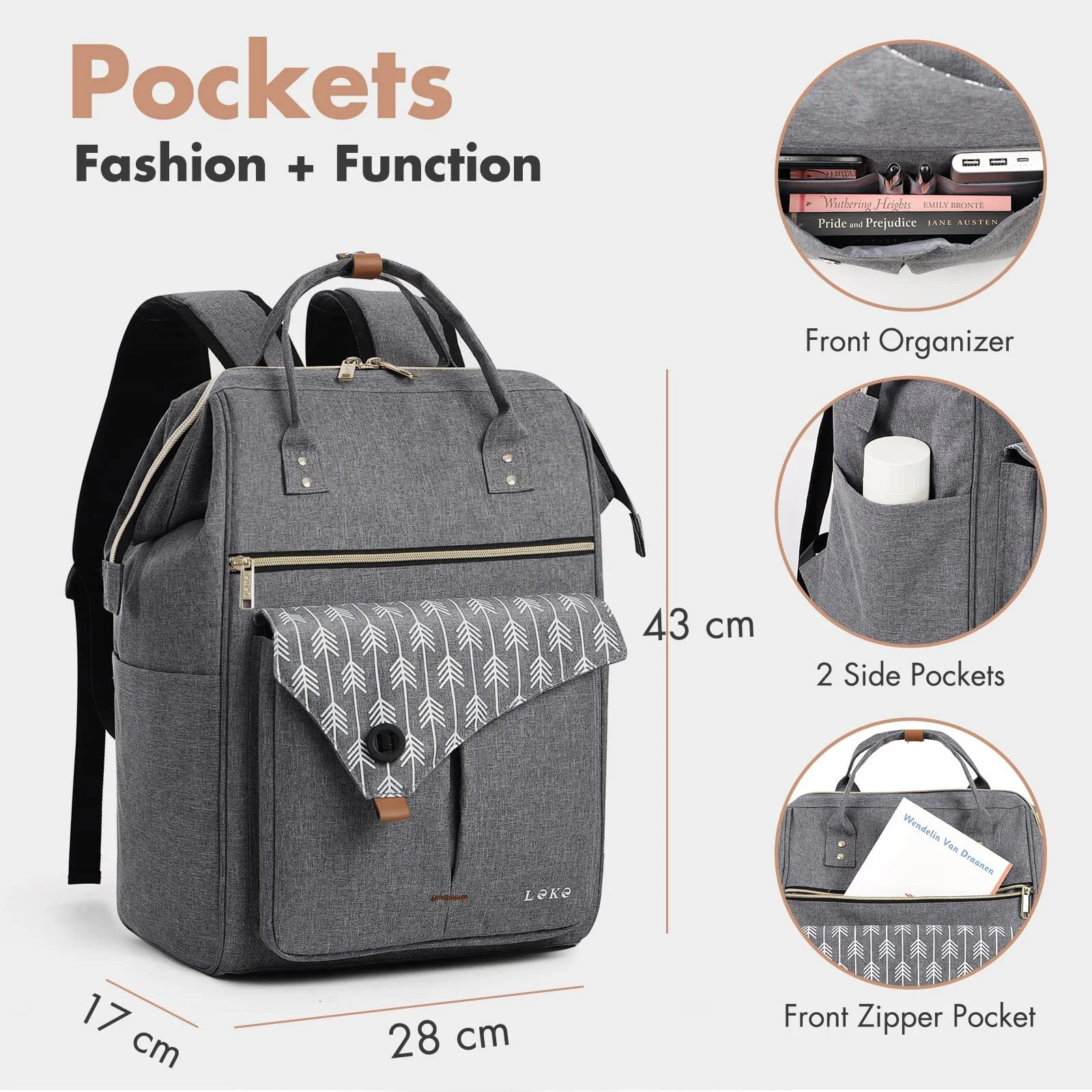 Рюкзак Lekesky School Bag для ноутбука 17.3 дюйма Сірий, фото №3 Рюкзак Lekesky School Bag для ноутбука 17.3 дюйма Сірий, фото №3