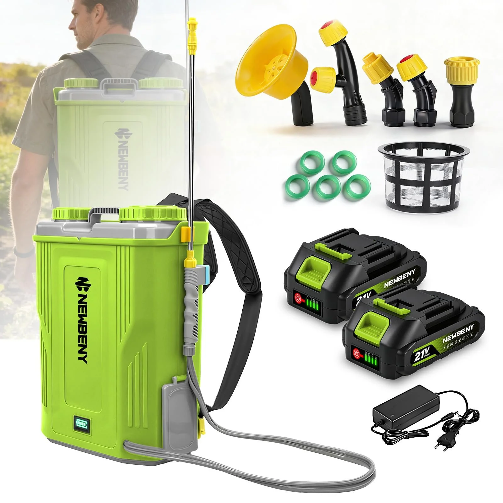 Акумуляторний садовий обприскувач 20L 4.8 Bar 2 x 2000 mAh з 5 насадками, фото №1 Акумуляторний садовий обприскувач 20L 4.8 Bar 2 x 2000 mAh з 5 насадками, фото №1