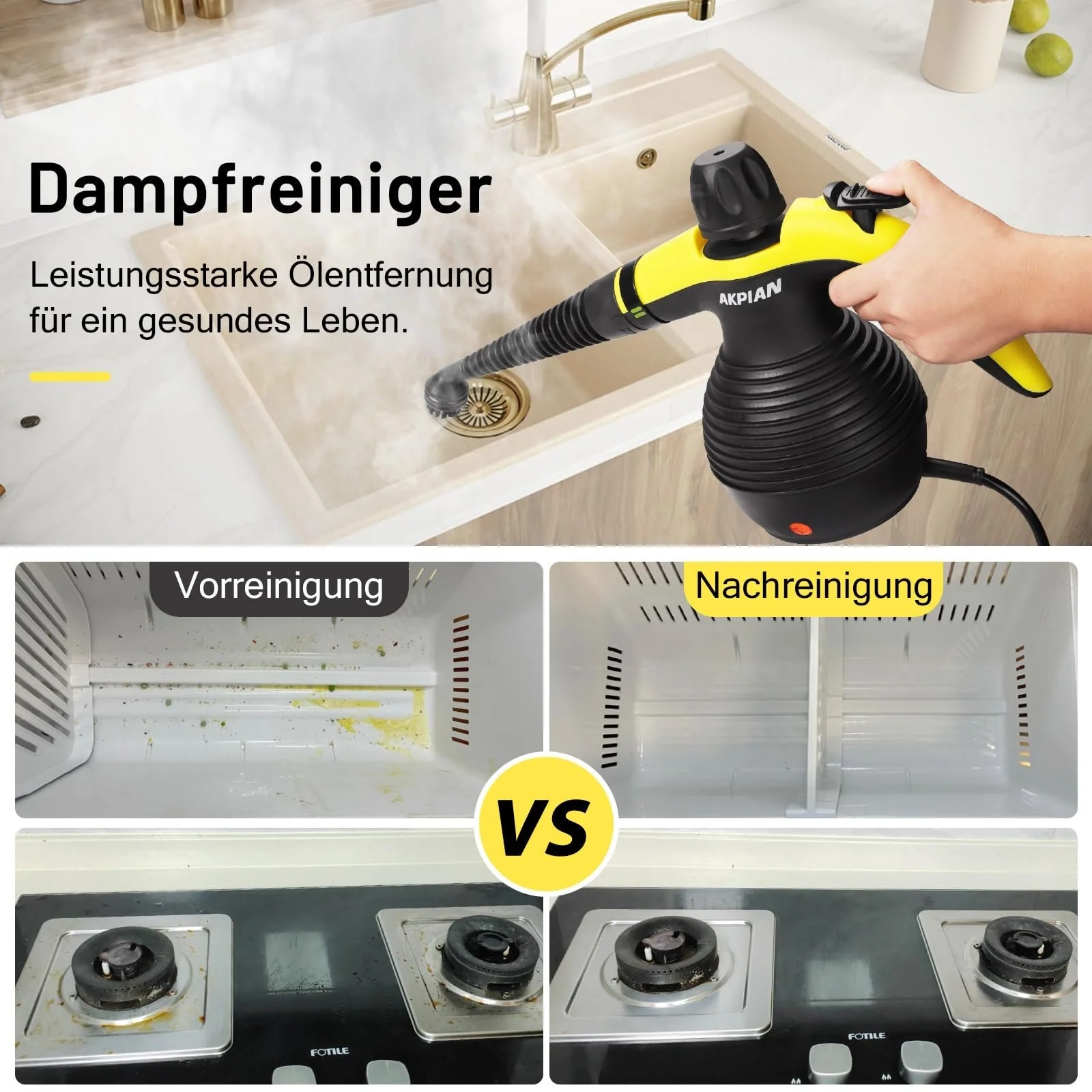 Ручний пароочисник AKPIAN універсальний з 10 аксесуарами та захисним замком head, фото №7 Ручний пароочисник AKPIAN універсальний з 10 аксесуарами та захисним замком head, фото №7