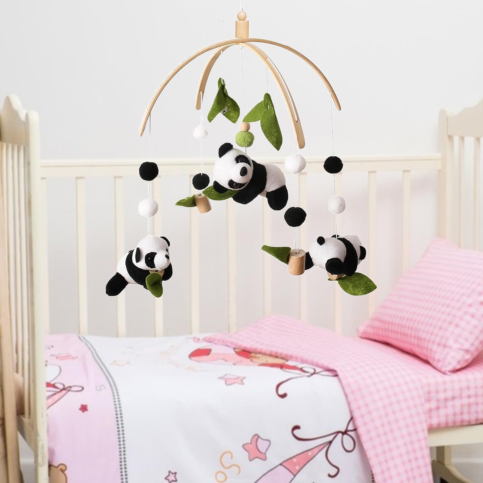 Мобіль TROYSINC Panda Baby Wind Chimes Felt Balls Black White, фото №4