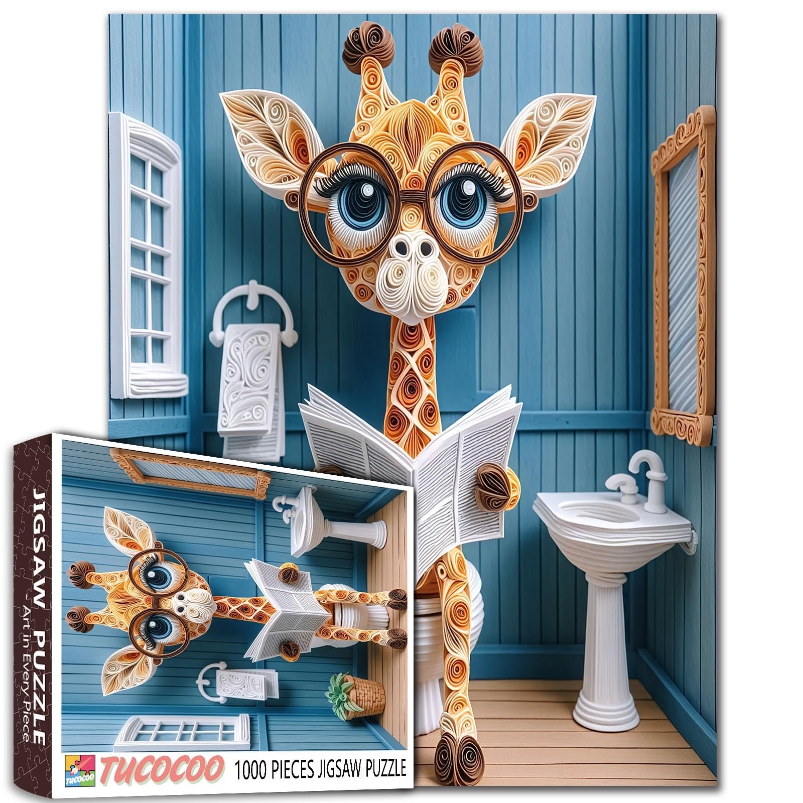 Пазл Walarky Giraffe Cute Toilet Glasses Reading Newspaper 1000 деталей 68 x 50 см, фото №1