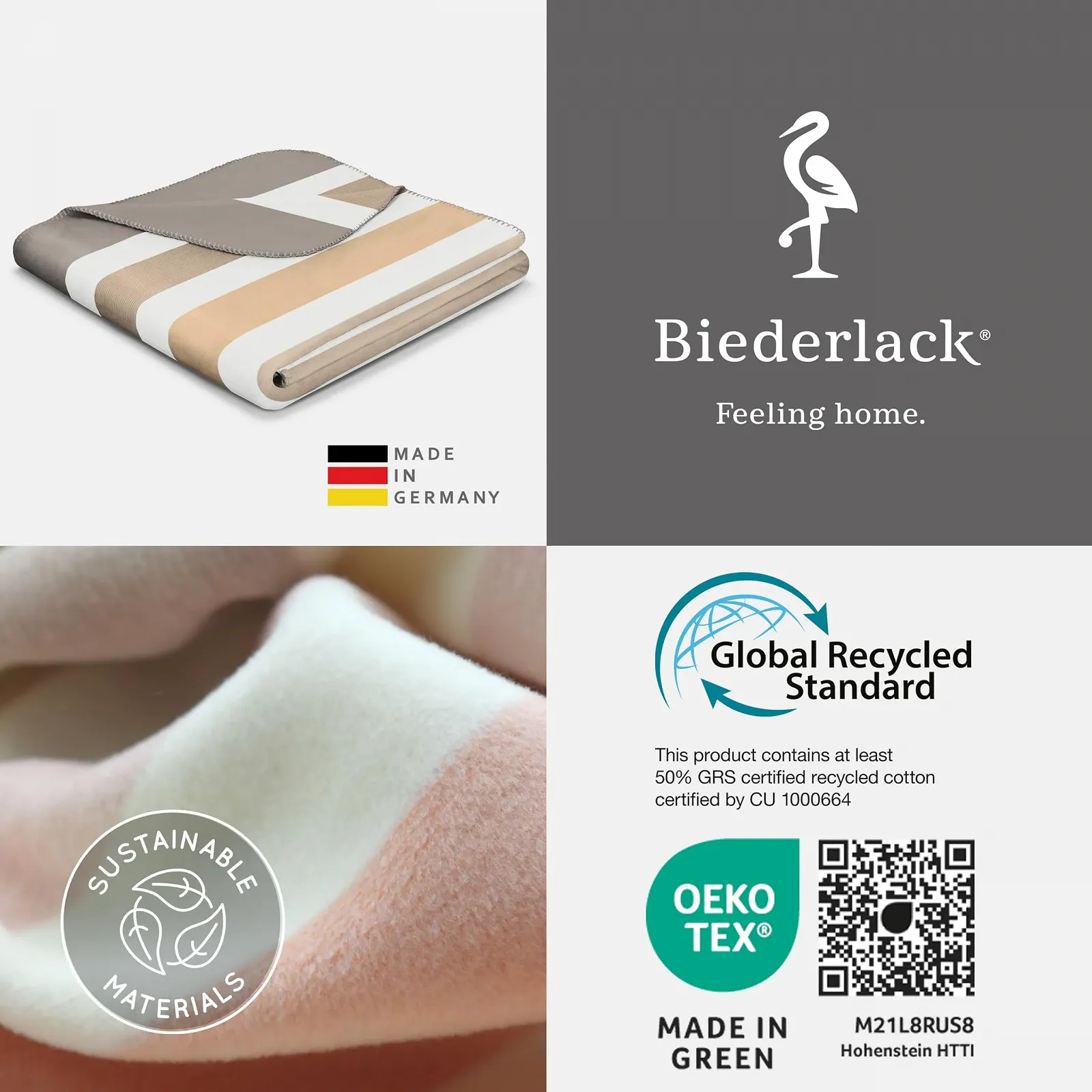 Плед Biederlack Soft Cuddly 'Natural Horizon' I Сделано в Германии I Полосатый плед в натуральных тонах I Покрывало 150 x 200 см I Плед для дивана из хлопка и полиакрила I Oeko-Tex Made in Green, фото №7