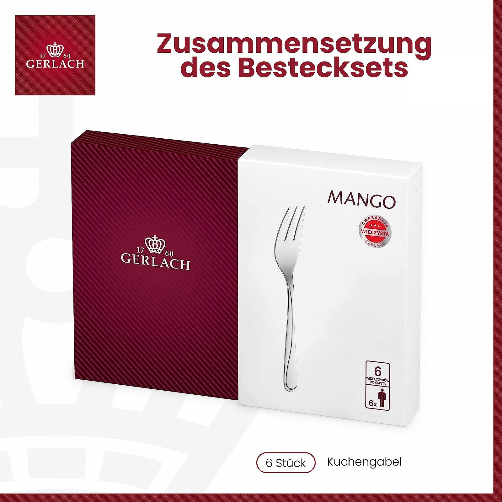 Вилка для торта Gerlach 1760 Mango, набор 6 штук, нержавеющая сталь, серебристый, фото №4 Вилка для торта Gerlach 1760 Mango, набор 6 штук, нержавеющая сталь, серебристый, фото №4